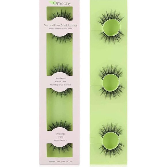 Other - NEW Natural Faux Mink 6 Piece False Eyelashes 15 mm Vegan Multi Layered H3
